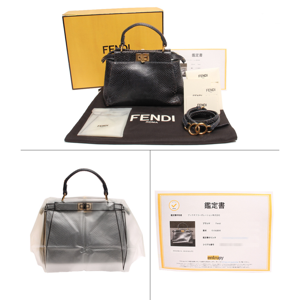 Fendi Python Pattern Peekaboo Leather Handbag Bla… - image 8